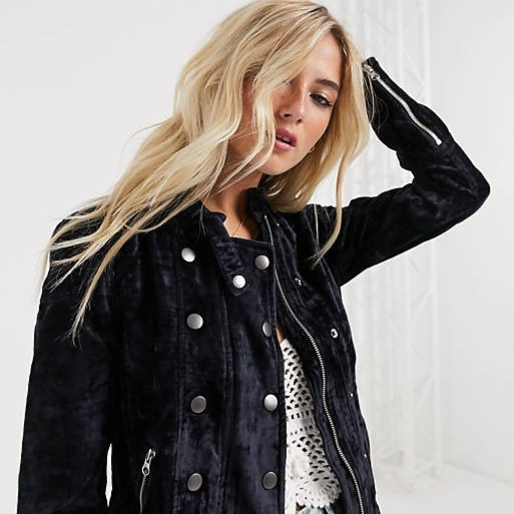 Free People Dusk Til Dawn Velvet Moto Jacket - Large